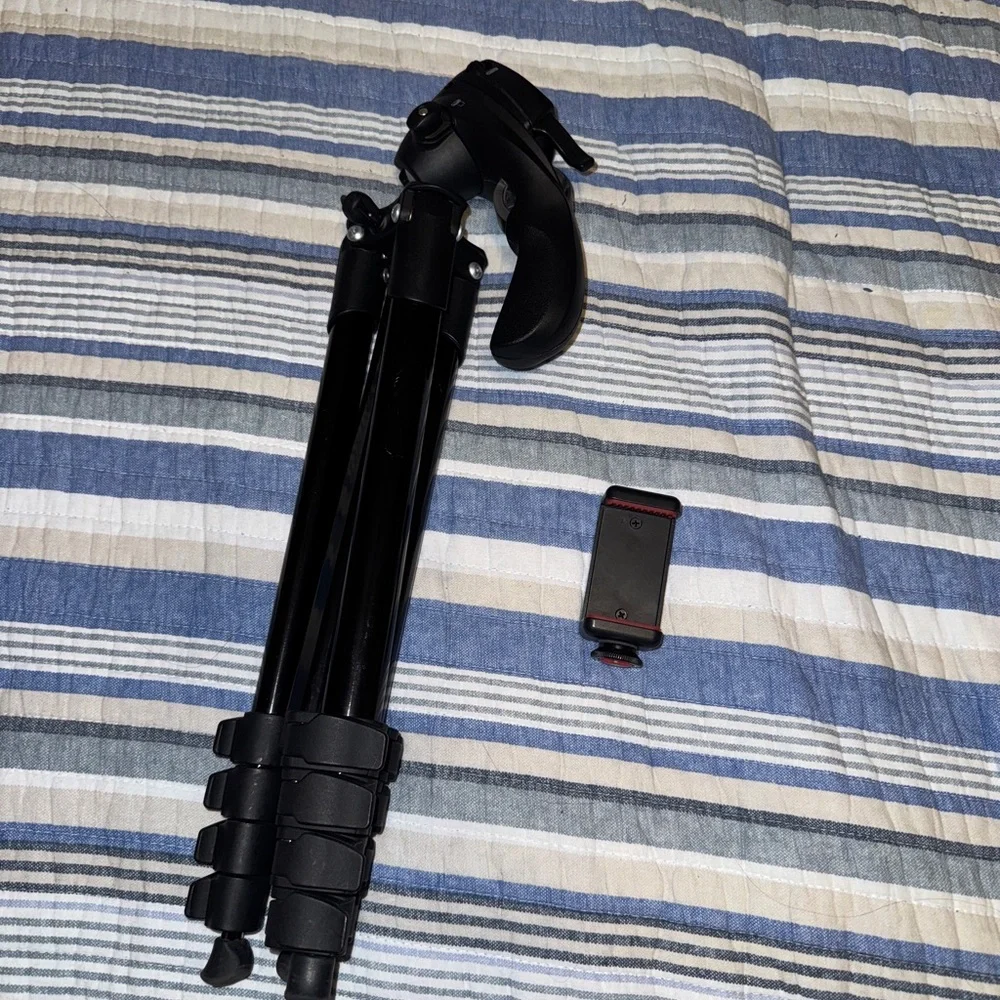 Black Camera Tripod with Phone Mount